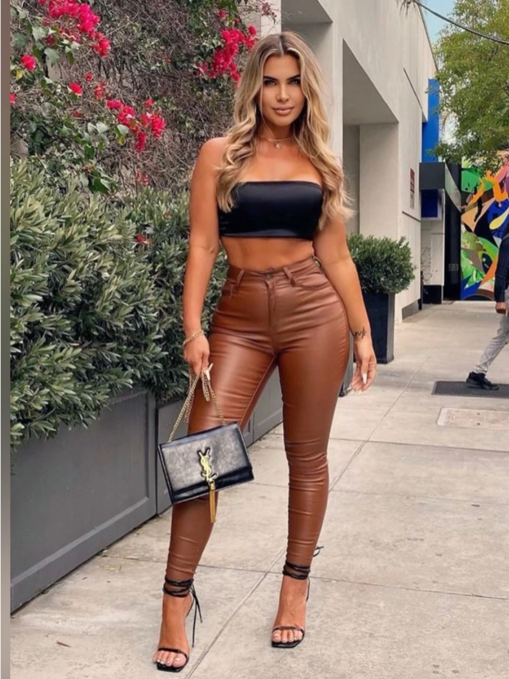 Fashion Nova High-Waist Faux Leather Skinny Pants in Brown